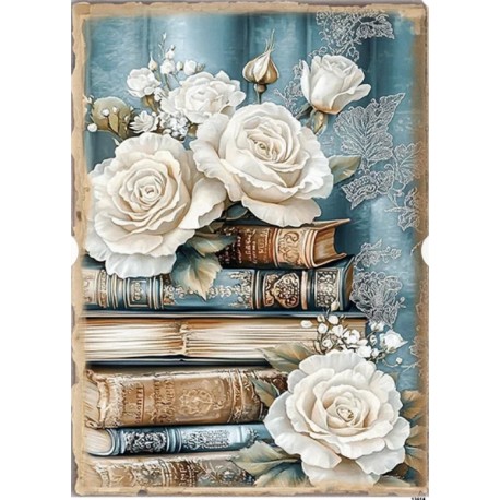 papier ryżowy A-5 13614 książki, białe róże