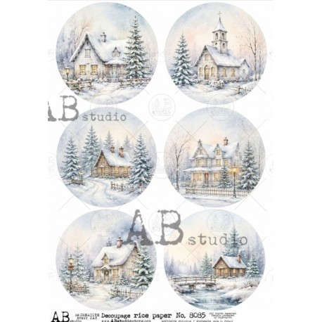 papier ryżowy A-4 no.8085 domki zimowe śr.9 cm