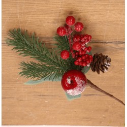 gałązka szroniona z kulkami czerwone,jabłuszka 26 cm