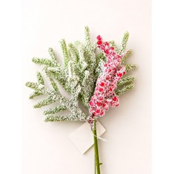 gałązka szroniona z kulkami czerwone 25 cm