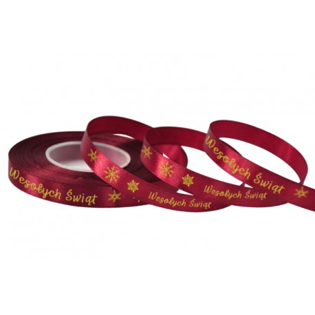wstążka wesołych świąt.1,2cm* 20y satynowa bordo