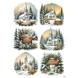 papier ryżowy A-4 2782 kościółki zimą