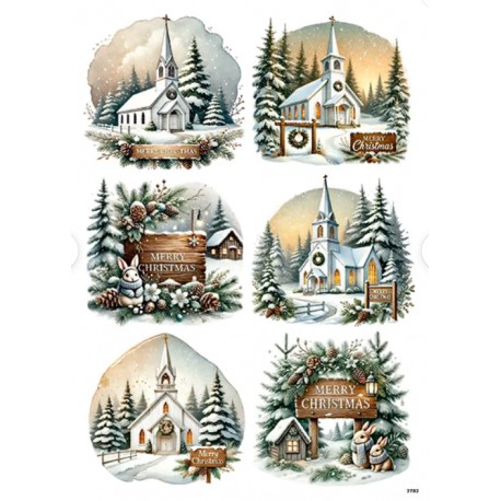 papier ryżowy A-4 2782 kościółki zimą