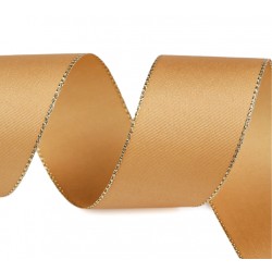 wstążka z lureksem 2,5 cm ciasteczkowo-złoty/ 10 m