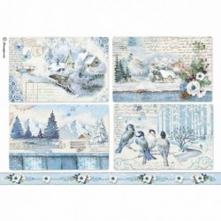 stamperia papier ryżowy A-4 DFSA4339 ramki bn blue