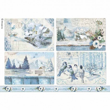 stamperia papier ryżowy A-4 DFSA4339 ramki bn blue