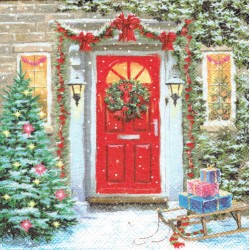 ***serwetka 33x33 BN64 czerwone świąteczne drzwi