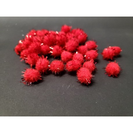 pompony 1,3cm brokatowe czerwony op.50 szt
